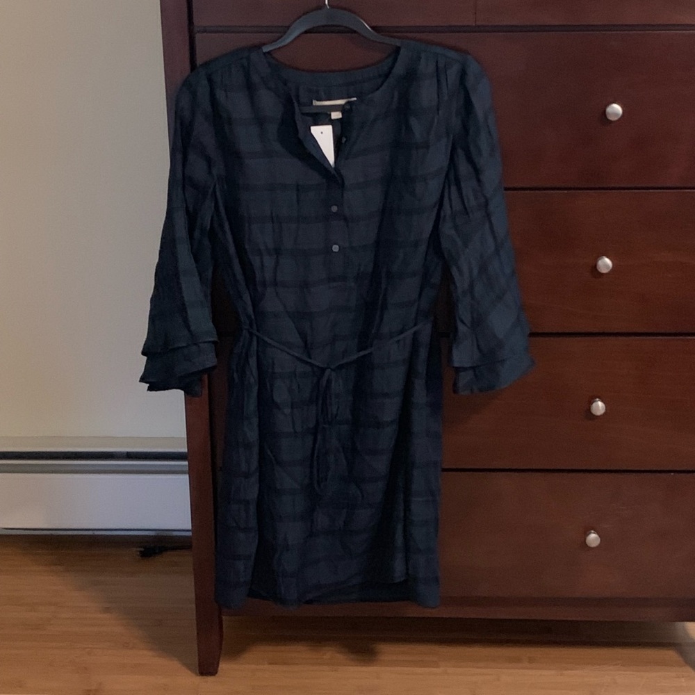 Loft plaid shift dress with tie
